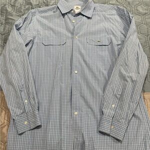 Lacoste Shirt Mens 42 Blue Classic Fit Check Long Sleeve Pocket Button